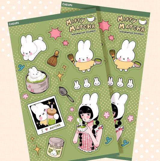 Matcha Bunny | Waterproof Stickersheet